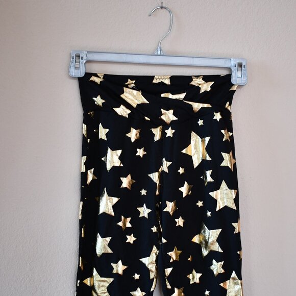 LA Winner Women's Full-Length Black Pull on Gold Shiny Star Leggings Size M - Picture 3 of 5